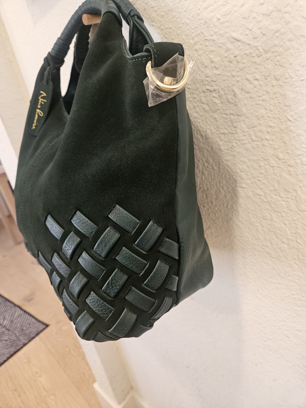 Nico Louise Genuine Suede Woven Detail Top-Handle Bag – Emerald Green - Picture 3 of 10